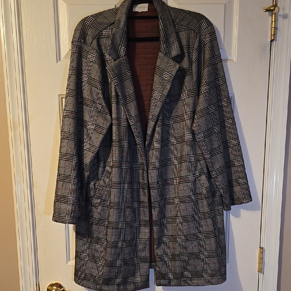 MELLODAY Gray Plaid Trench Coat - Picture 1 of 4